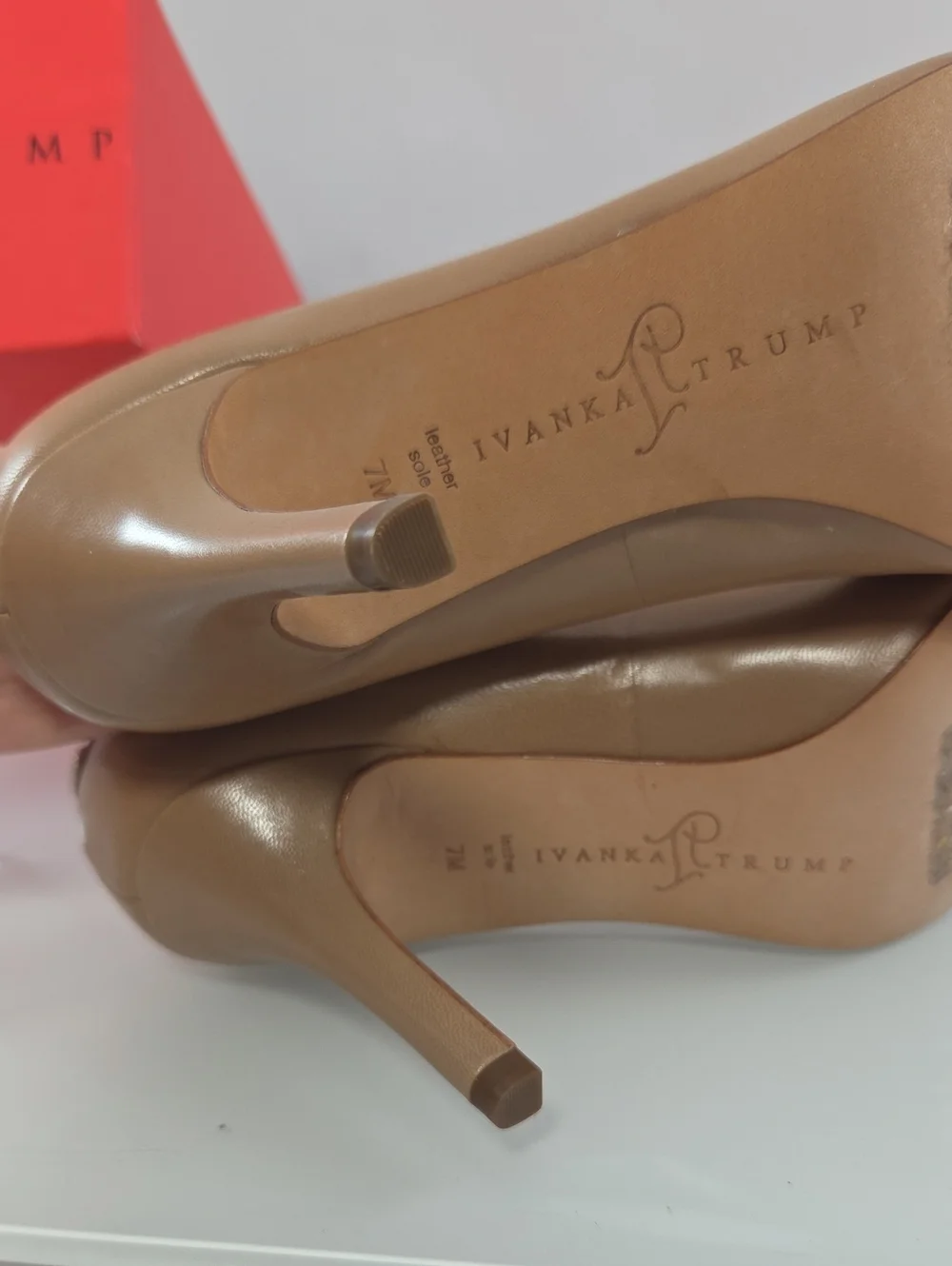 Ivanka Trump Beige Peep-Toe Leather Pumps Size 7